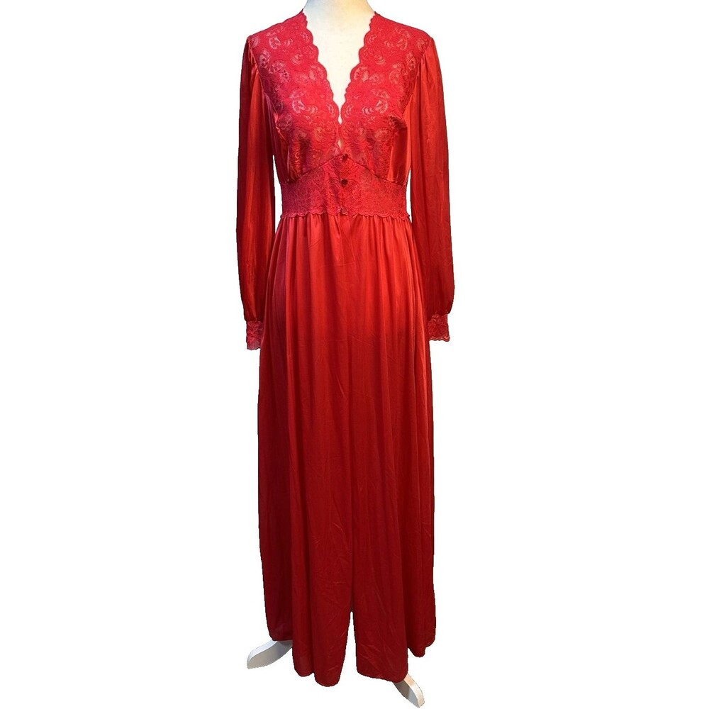 Velrose Shadowline Long sleeve 3-button front closure robe flowing nylon skirt M